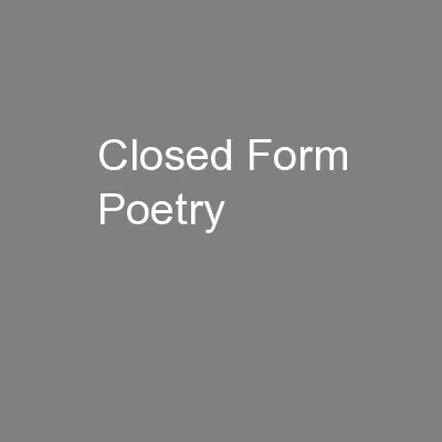 Closed Form Poetry