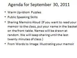 Agenda for September 30, 2011