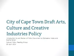 City of Cape Town Draft Arts, Culture and Creative Industri