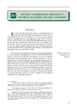 BEYOND SUBSISTENCE AFFLUENCE POVERTY IN PACIFIC ISLAND COUNTRIES III Introduction conomic