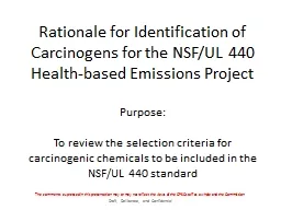 Rationale for Identification of Carcinogens for the NSF/UL