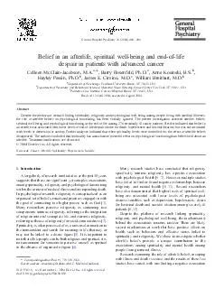 Belief in an afterlife spiritual wellbeing and endoflife despair in patients with advanced