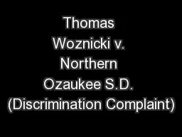 Thomas Woznicki v. Northern Ozaukee S.D. (Discrimination Complaint)
