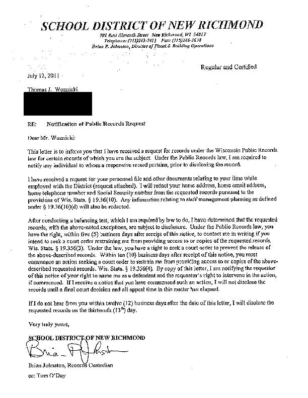 “Woznicki Notice” to Thomas Woznicki (“Woznicki Rule” for WI Public Record Requests)