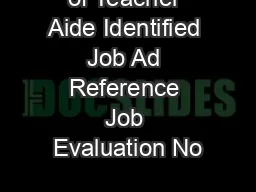 of Teacher Aide Identified Job Ad Reference Job Evaluation No
