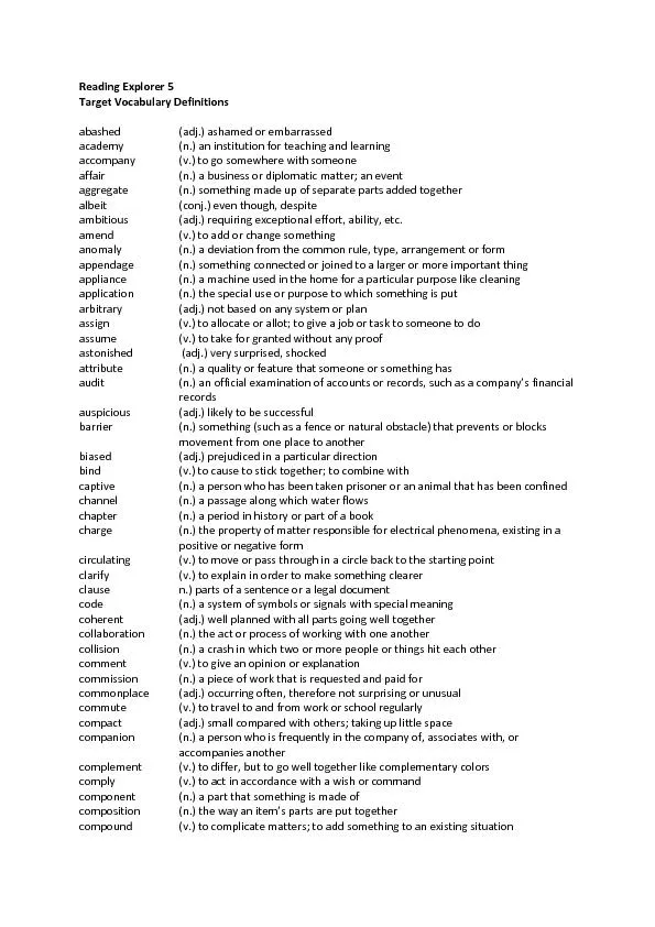 Reading Explorer 5Target Vocabulary Definitions