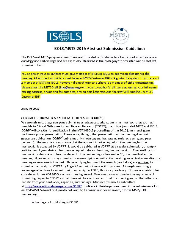 ISOLS/MSTS 2015 Abstract Submission GuidelinesThe ISOLS and MSTS progr