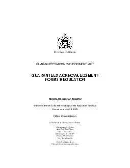 (Consolidated up to 41/2016) ALBERTA REGULATION 66/2003 Guarantees Ack