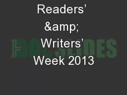 Readers’ & Writers’ Week 2013
