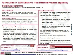 As included in 2020 Delivery’s ‘Fast Effective Projects