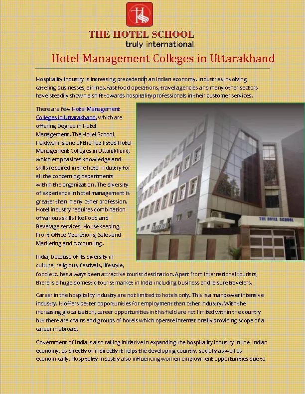 Hotel Management College in Uttarakhand