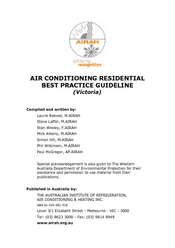 AIR CONDITIONING RESIDENTIAL BEST PRACTICE GUIDELINE (Victoria)   Comp