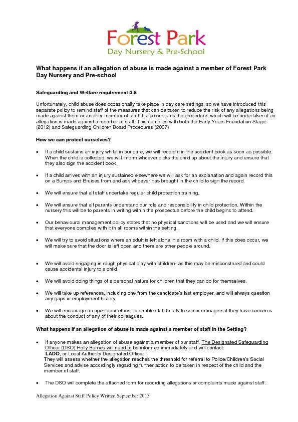 Allegation Against Staff Policy Written September 2013