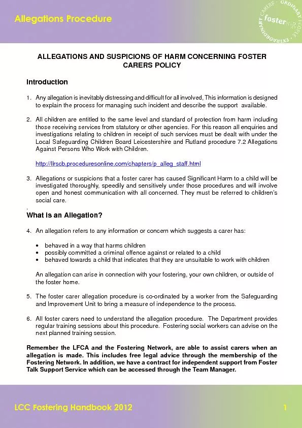 Allegations ProcedureLCC Fostering Handbook 20121
