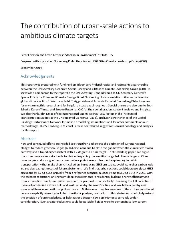 The contribution of urbanscale actions to ambitious climate targetster