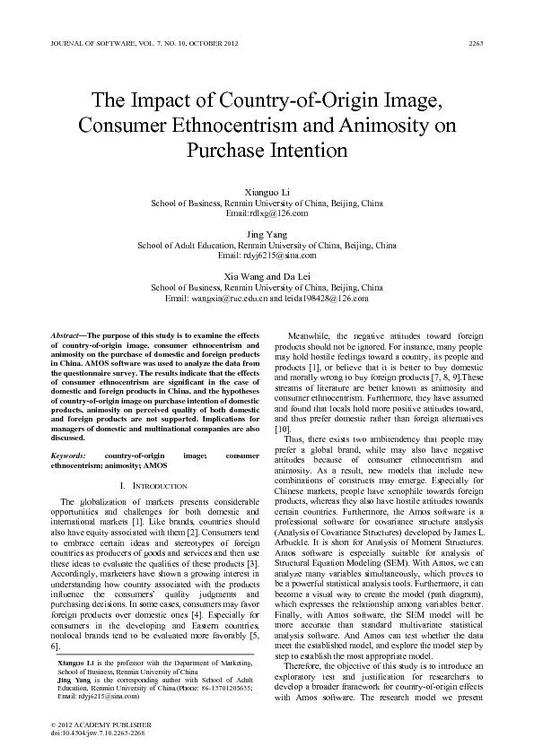 Consumer Ethnocentrism and Animosity on School of Business, Renmin Uni