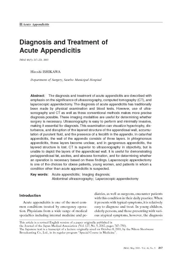 Diagnosis and Treatment ofHiroshi ISHIKAWADepartment of Surgery, Saseb