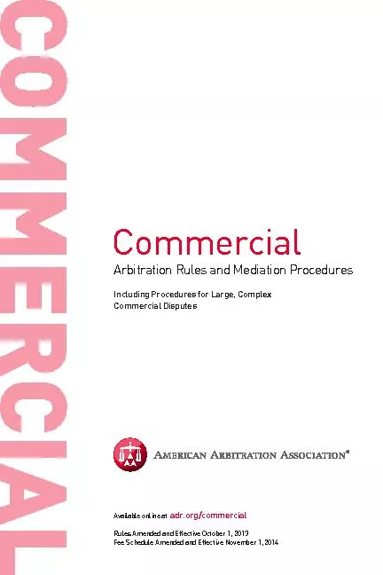 COMMERCIAL RULESRules Amended and Effective October 1, 2013. Fee Sched