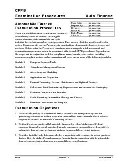 CFPBExamination ProceduresAuto Finance