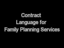 Contract Language for Family Planning Services