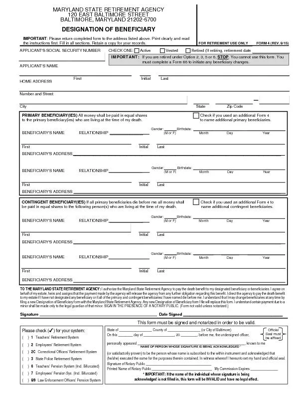 FOR RETIREMENT USE ONLY         FORM 4 (REV. 9/15)