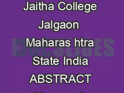 Department of Zoology Moolji Jaitha College Jalgaon  Maharas htra State India ABSTRACT