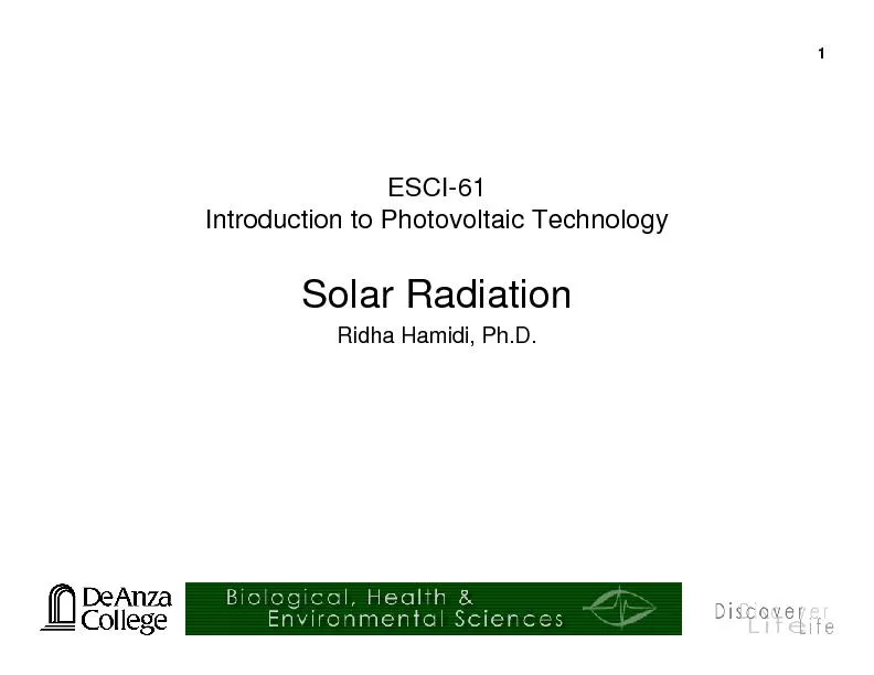 ESCI-61Introduction to Photovoltaic TechnologySolar RadiationRidha Ham