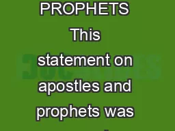 General Council of the Assemblies of God Apostles and Prophet APOSTLES AND PROPHETS This