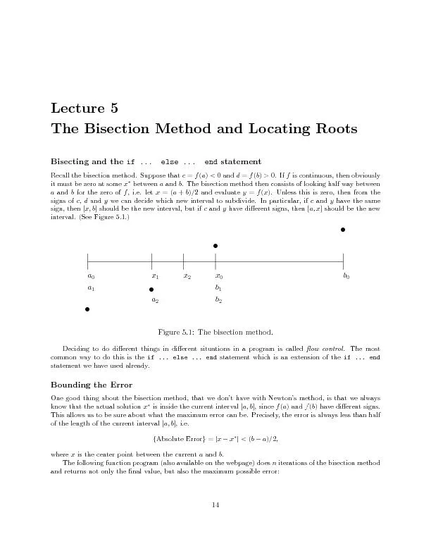 Lecture5TheBisectionMethodandLocatingRootsBisectingandtheif...else...e