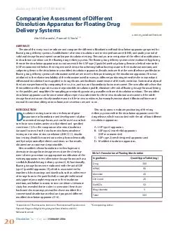 Dissolution Technologies  FEBRUARY  Comparative Assessment of Different Dissolution Apparatus for Floating Drug Delivery Systems Atul D