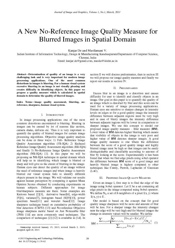 A New No-Reference Image Quality Measure for Blurred Images in Spatial