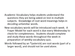 Academic Vocabulary helps students understand the questions