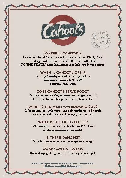 Where is Cahoots? A secret old bean! Rumours say it is in the disused