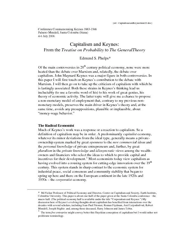 {ref.: CapitalismAndKeynesJune22.doc} Conference Commemorating Keynes