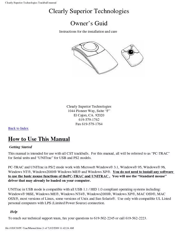 Clearly Superior Technologies Trackball manual
