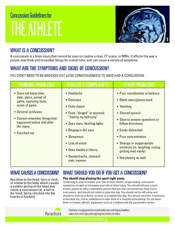 Concussion Guidelines forTHE ATHLETE