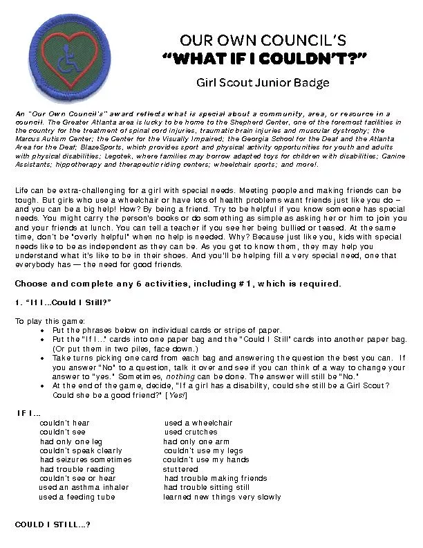 OUR OWN COUNCIL’S“WHAT IF I COULDN’T?”Girl Scout J