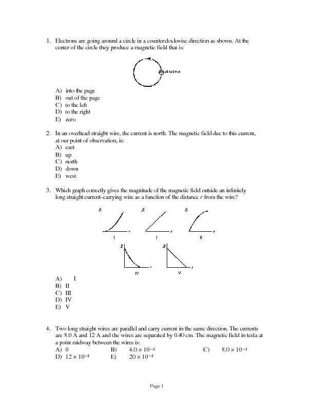 Page 1  1. Electrons are going around a circle in a counterclockwise d