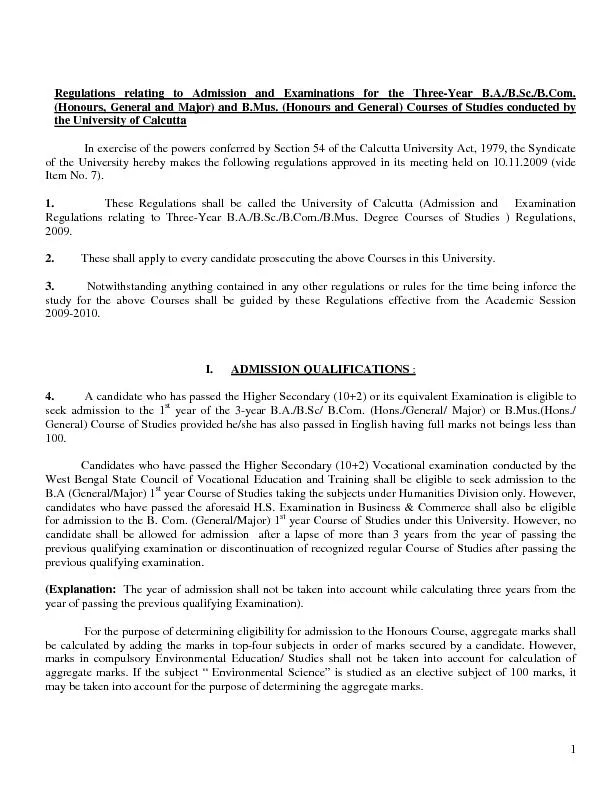 Regulations relating to Admission and Examinations for the Three-Year