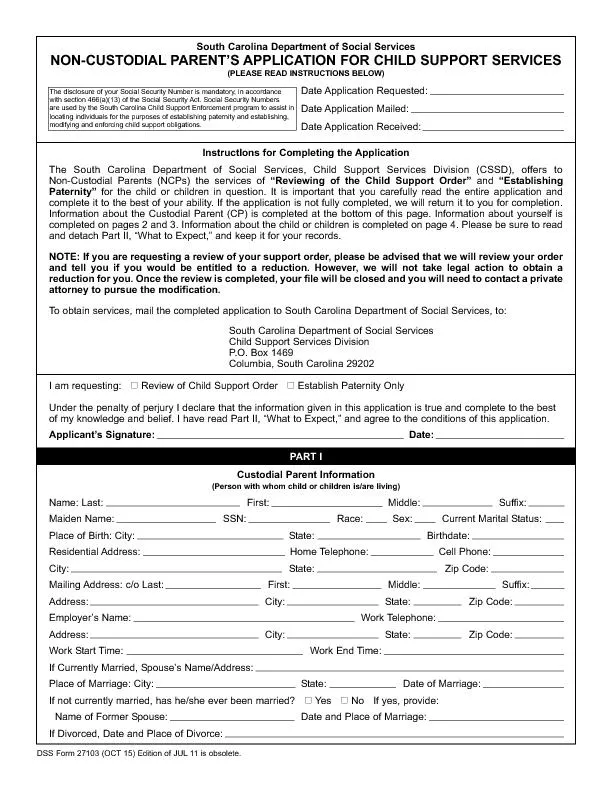 DSS Form 27103 (OCT 15) Edition of JUL 11 is obsolete.South Carolina D