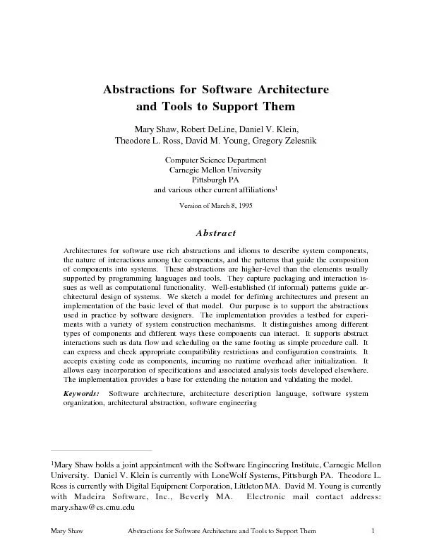 1Abstractions for Software Architectureand Tools to Support Them Theod