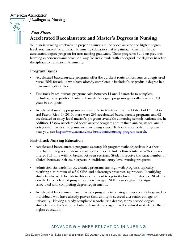 Fact Sheet: Accelerated Baccalaureate and Master