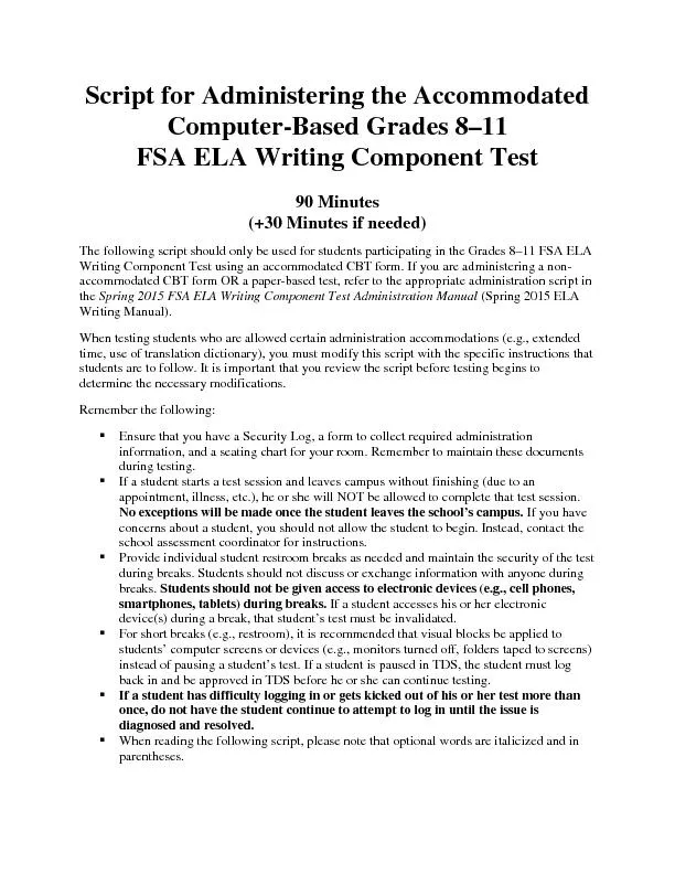 Script for Administering the Accommodated ComputerBased GradeELA Writi