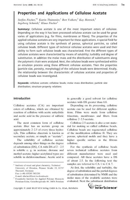 PropertiesandApplicationsofCelluloseAcetateSteffenFischer,KatrinThuBer