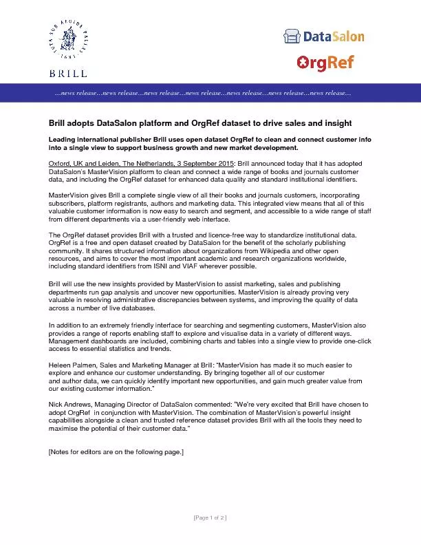 [Page 1 of 2 ]       rill adopts DataSalon platform and OrgRef dataset