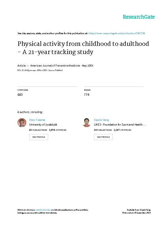 PhysicalActivityfromChildhoodtoAdulthoodA21-YearTrackingStudyRistoTela