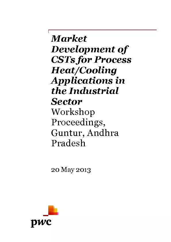 Market Development of CSTs for Process Heat/Cooling Applications in th
