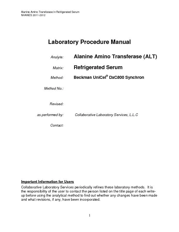 Alanine Amino Transferasein Refrigerated SerumNHANES 20��1  &#x/MCI;&#