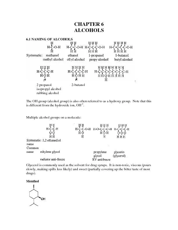 CHAPTER 6 6.1 NAMING OF ALCOHOLS
