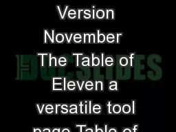 The Table of Eleven A versatile tool Version November  The Table of Eleven a versatile tool page Table of Contents Preface 